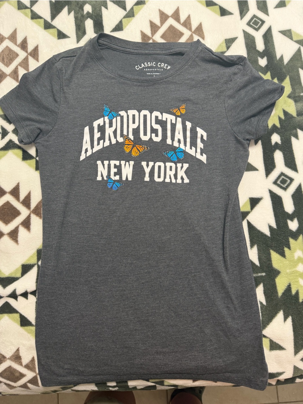 Aeropostale Gray New York Tee with Blue and Orange Butterflies